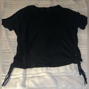 Black, short sleeve T-shirts with ties up the sides